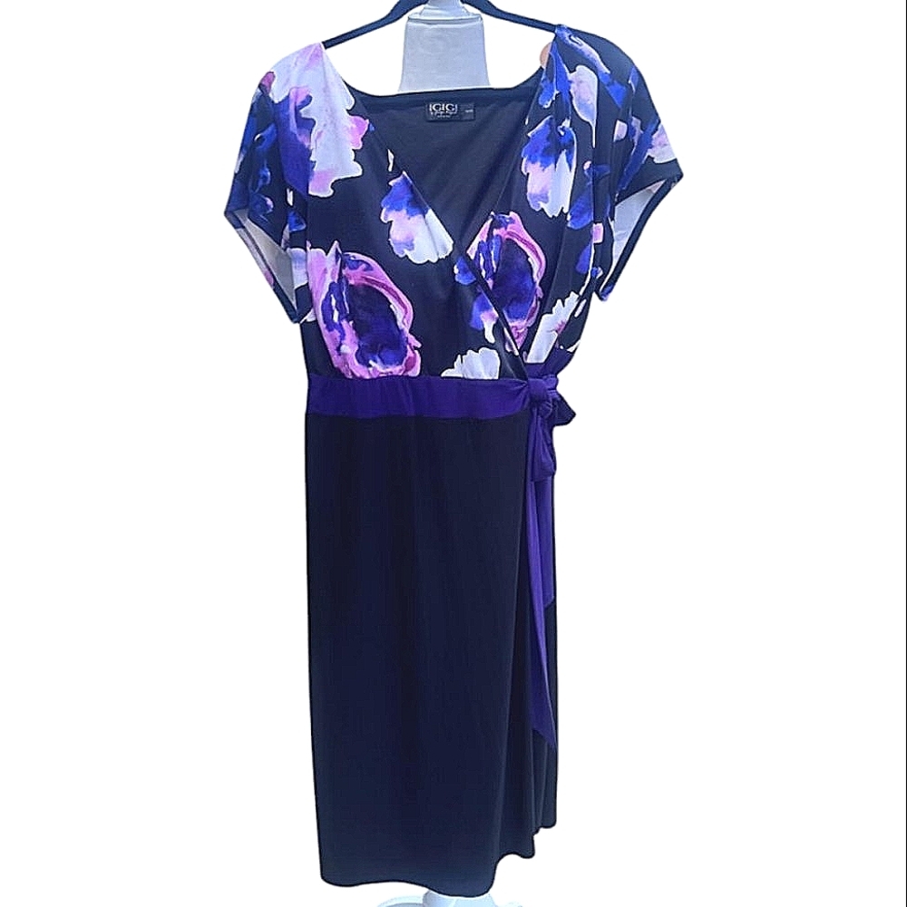 Floral Plus Size Wrap Dress with Purple Accents